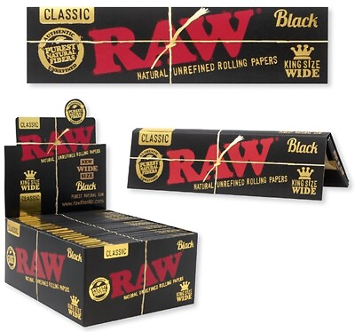 #ad BUY 2 PACKS of RAW BLACK CLASSIC KING SIZE quot;WIDEquot; Rolling Papers 33 leaves pack $7.99