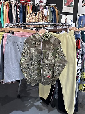 #ad Vintage Real Tree Girl Woodland Camo Pink Stitched Full Zip Hoodie Size M $29.99