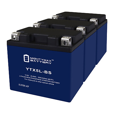 #ad Mighty Max YTX5L BS Lithium Battery Replaces Kymco Cobra AS KB Top Boy 3 Pack $144.99