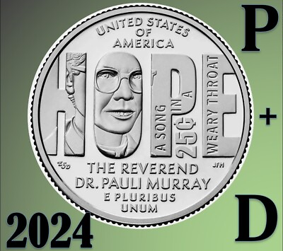 #ad 2024 P amp; D American Women Quarters Reverend Dr. Pauli Murray 2 coins Set UNC $2.25