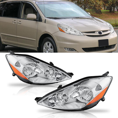 #ad LHRH Chrome Housing Headlights Lamp Amber Reflector For 2006 2010 Toyota Sienna $135.79