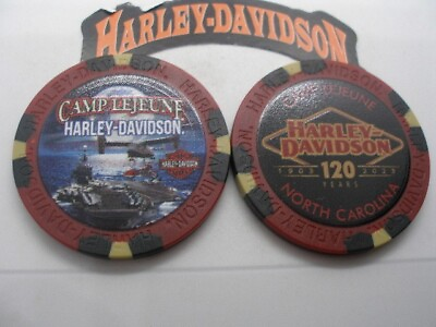 #ad Harley Davidson Poker Chip Camp Lejeune 120th Anniversary Maroon Black amp; White $3.99