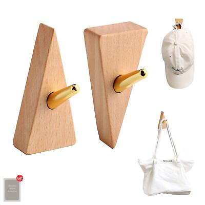 #ad 2Pcs Wood Adhesive Hooks Natural Wooden Coat Wall Hooks Wall Mounted Entryway... $20.76