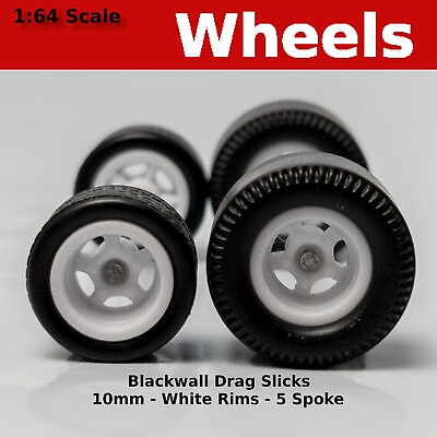 #ad Muscle Car White 5 spoke Blackwall Drag Slicks 10mm 12mm for Hot Wheels $3.99