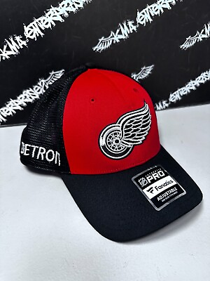 #ad NEW Fanatics Detroit Red Wings Logo PATCH Red Black Mesh Trucker Snapback Hat $28.95