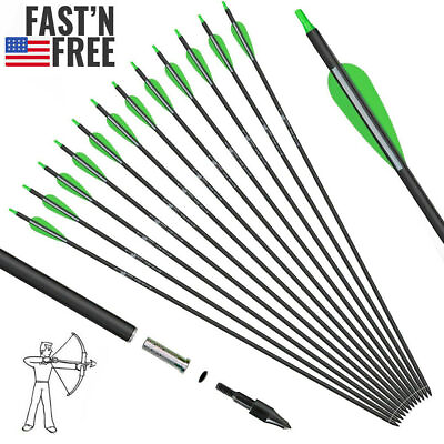 12X 30quot; Archery Carbon Arrows spine 500 F Recurve amp; Compound Bows Hunting Target $32.94