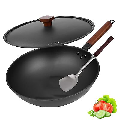 #ad Carbon Steel Wok Pan With Lid 13Inch Nonstick Woks amp; Stir Fry Pans With Spatu... $75.95