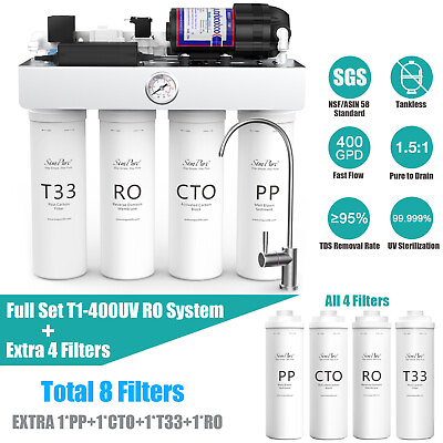 #ad T1 400GPD UV Tankless Reverse Osmosis RO Water Filtration System Extra 4 Filters $259.99