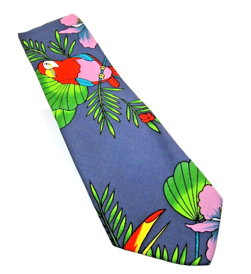 #ad Mai Tie Mens Parrot Tie Bright Green Red Blue 100% Cotton USA Ties That Blind $9.99