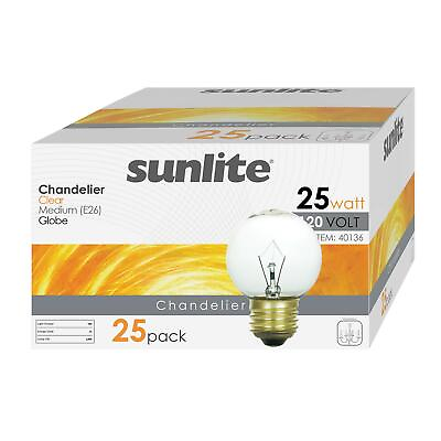 #ad Sunlite 25W Incan G16 Globe Medium E26 Base 25 Pack Crystal Clear $39.99
