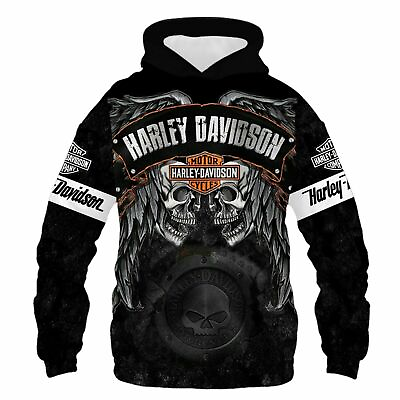 #ad #ad Black Harley Davidson 3D Hoodie Harley Davidson Unisex Size Full US Printed 3D $36.99