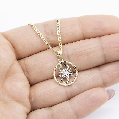 #ad 3 4quot; Textured Scorpio Pendant Necklace Real 10K Yellow White Gold $57.74