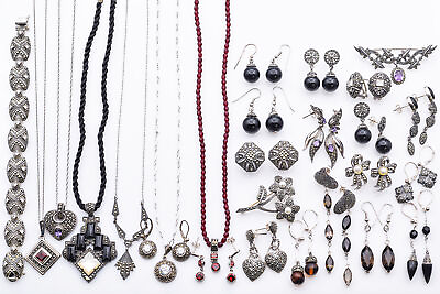 #ad 36 Judith Jack Multi Stone Sterling Silver Necklace Earrings Brooch Bracelet Set $595.00