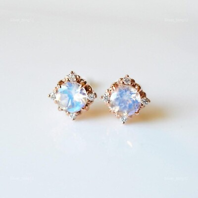 #ad Natural Rainbow Moonstone Gemstone Drop Dangle White Earrings 14k Yellow Gold $319.99