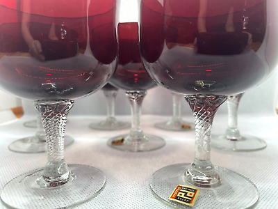 Set of 8 Peedee Wine Champagne Ruby Red Stem Glasses VGC No Chips Cracks 4.5quot; $48.00