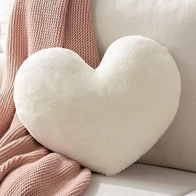 #ad Ashler Off White Heart Shaped Throw Pillows Faux Fur Rabbit 3D Fluffy Heart $32.79