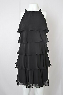 #ad SL Fashions Womens Layered chifon sleeveless beaded shoulder Dress Size 6 G $28.98