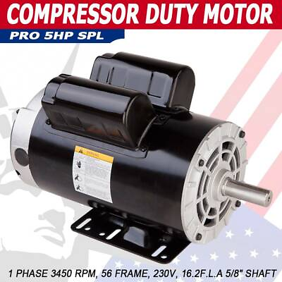 #ad 5 HP SPL 3450 RPM Air Compressor 60Hz Electric Motor 208 230V 56Frame 5 8quot; Shaft $143.99