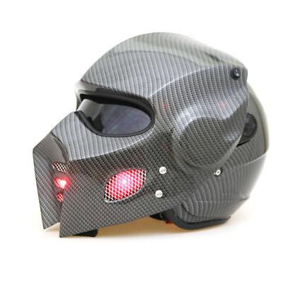 #ad DOT ECE Red LED Light Carbon Robot Sky Trooper Motorcycle Custom Helmet $296.70