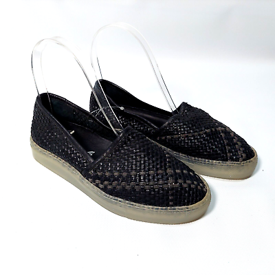 #ad Free People Slip On Sz 6 Santorini Black Flats Shoes Weave Leather Boho Sneakers $22.54
