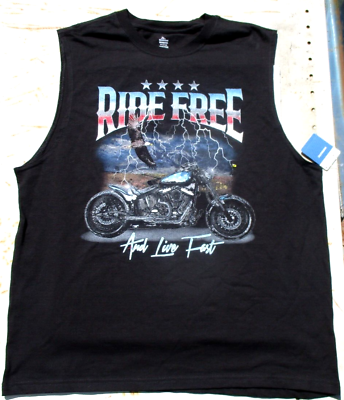 #ad RIDE FREE amp; LIVE FAST Muscle T Shirt BLACK Adult X Large 46 48 Motorcycle XL $9.95
