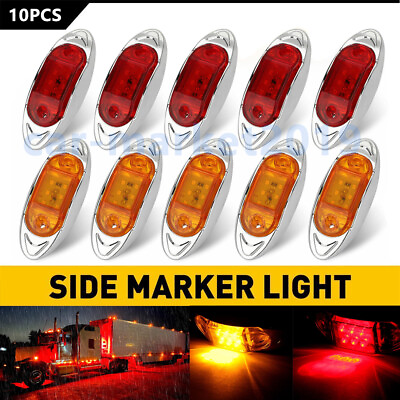 #ad 10x Amber Red 6 LED Side Marker Clearance Lights Waterproof for Trailer Truck RV $13.90