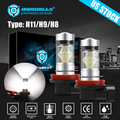 #ad 2X H8 H9 H11 COB 2323 LED 6000K Super White High Power 100W Fog Light Bulbs DRL $16.24