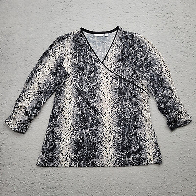 #ad Susan Graver Shirt Women#x27;s Medium Black White Wrap Layer Pullover Top $14.24