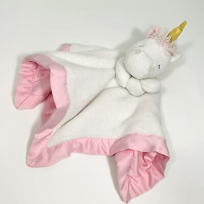 #ad Carter#x27;s Unicorn Lovey Security Blanket 2016 White Fleece Pink Back Soother 14” $11.48