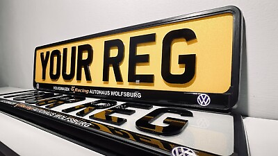 #ad 2x VOLKSWAGEN RACING Number Plate Surrounds Holders Frames GEL Domed MOT Appr GBP 17.99