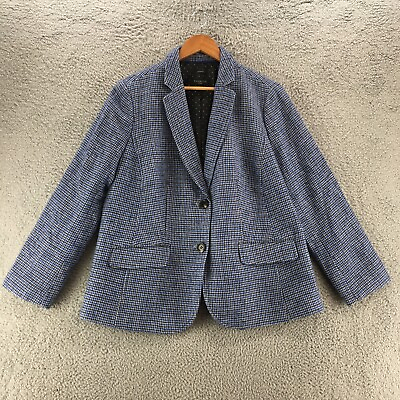 #ad Talbots Blazer Jacket Womens 16 W Blue Houndstound Collared Long Sleeve Casual $28.99