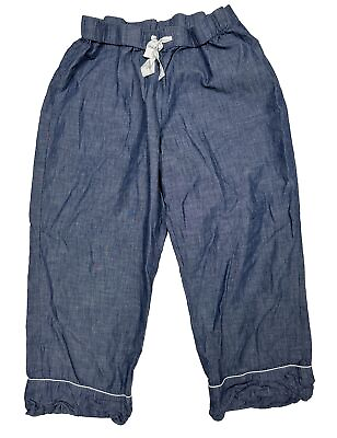 #ad Land#x27;s End Capri Lounge Pants Women Size L Measure 31x23 Blue Elastic Waist $10.19