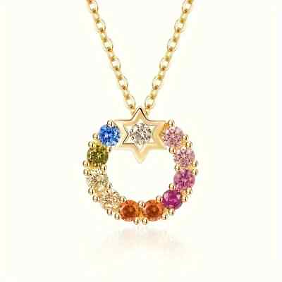 #ad Stunning Necklace Colorful Faux Gemstone Pendant Pentagram Pendant Necklace New $13.98