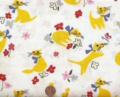 #ad Paris Paws cats kittens yellow flowersAlexander Henry fabric $11.99