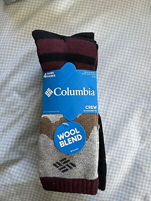 #ad Columbia Men’s Socks 4 Pair Crew Wool Blend Socks Size 6 12 $19.99
