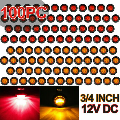 #ad 50X Amber 50X Red 3 4quot; Round Side Bulle LED Marker Truck Trailer Chrome Lamps $72.94