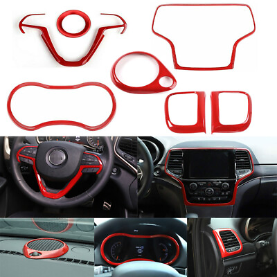 #ad 7x Interior Set Dashboard Decor Cover Trim Kit For Jeep Grand Cherokee 14 20 Red $93.99