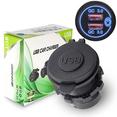 #ad QC3.0 Car Quick Charge Dual USB Waterproof Outlet Socket Power Wire Auto12V 24V $8.65