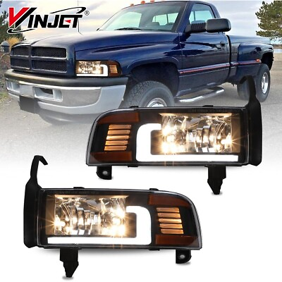 #ad for 1994 2002 Dodge Ram 1500 2500 3500 Pickup LED Headlights Assembly Black Pair $145.99