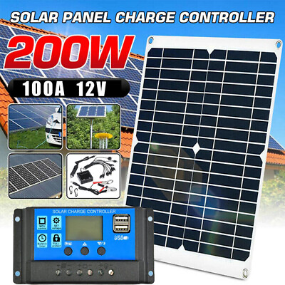 200 Watts Solar Panel Kit 100A 12V Battery Charger with Controller Caravan Boat $45.99
