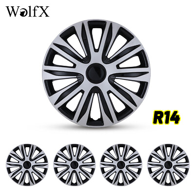 #ad For R14 Car Tire amp; Rim 14quot; 4Pc Wheel Covers Snap On Full Hub Caps Black Silver $45.99