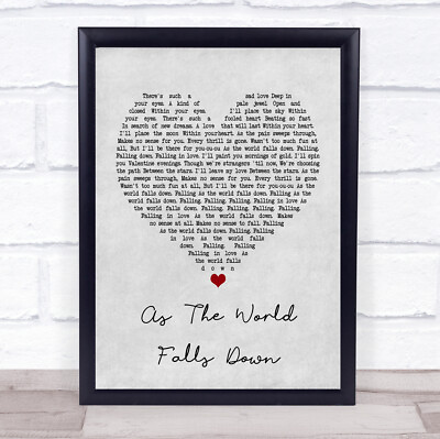 #ad As The World Falls Down Grey Heart Song Lyric Print GBP 64.95