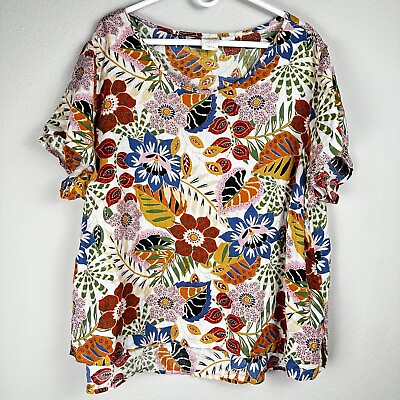 #ad Camp;C California Top Women’s 2X Floral Linen Blouse Colorful Spring Summer $19.99