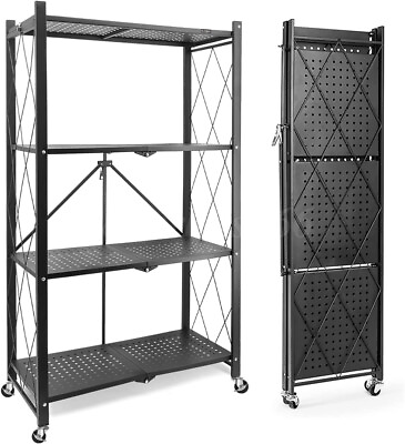 #ad 4 Tier Shelves Wire Unit Rack Large Space Storage Rolling Shelves with 4 Casters $79.25