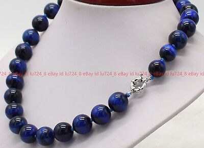 #ad Wonderful 6 8 10 12 14mm Natural Blue Tigers Eye Gemstone Round Beads Necklace $36.99