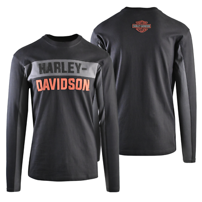 #ad Harley Davidson Men#x27;s T Shirt Black Copperblock Letter Long Sleeve T Shirt S24 C $43.40
