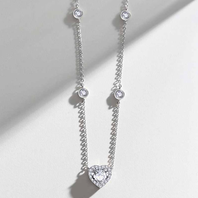 #ad Silver Titanium Love Heart Pave C. Zirconia Pendant Round Dot Chain Necklace $10.99