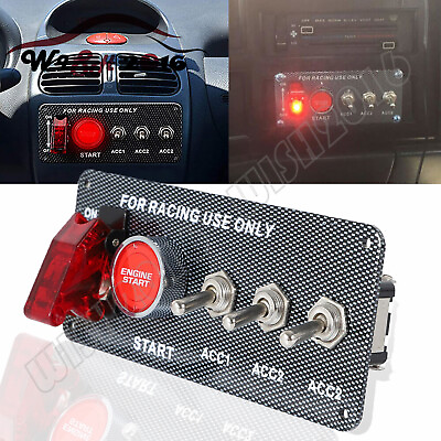 #ad Racing Car Carbon Ignition Button Switch Panel Engine Start Push LED 12V Toggle $17.88