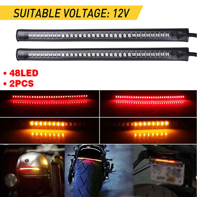 #ad 2x Motorcycle Flexible LED 48 Strip Light Tail Integrated Brake Stop Turn Signal GBP 8.99