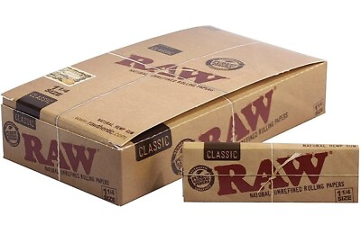 #ad Raw 1.25 1 1 4 Classic Cigarette Rolling Paper Full Box 24 pk Display $18.99